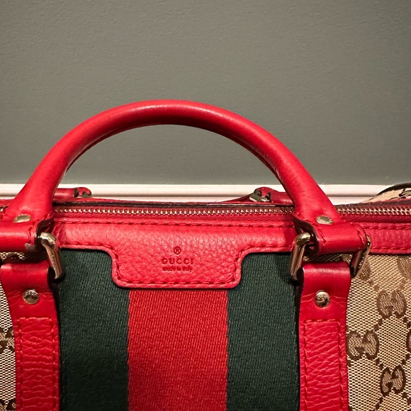 Gucci Boston bag brown monogram with red leather - Picture 3 of 16